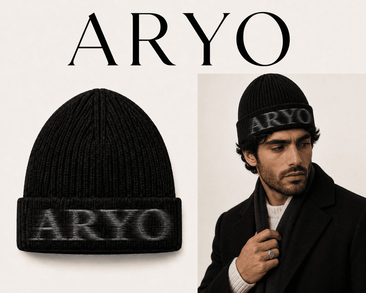 Gozar ARYO Beanie in Noir, ARYO editorial campaign image