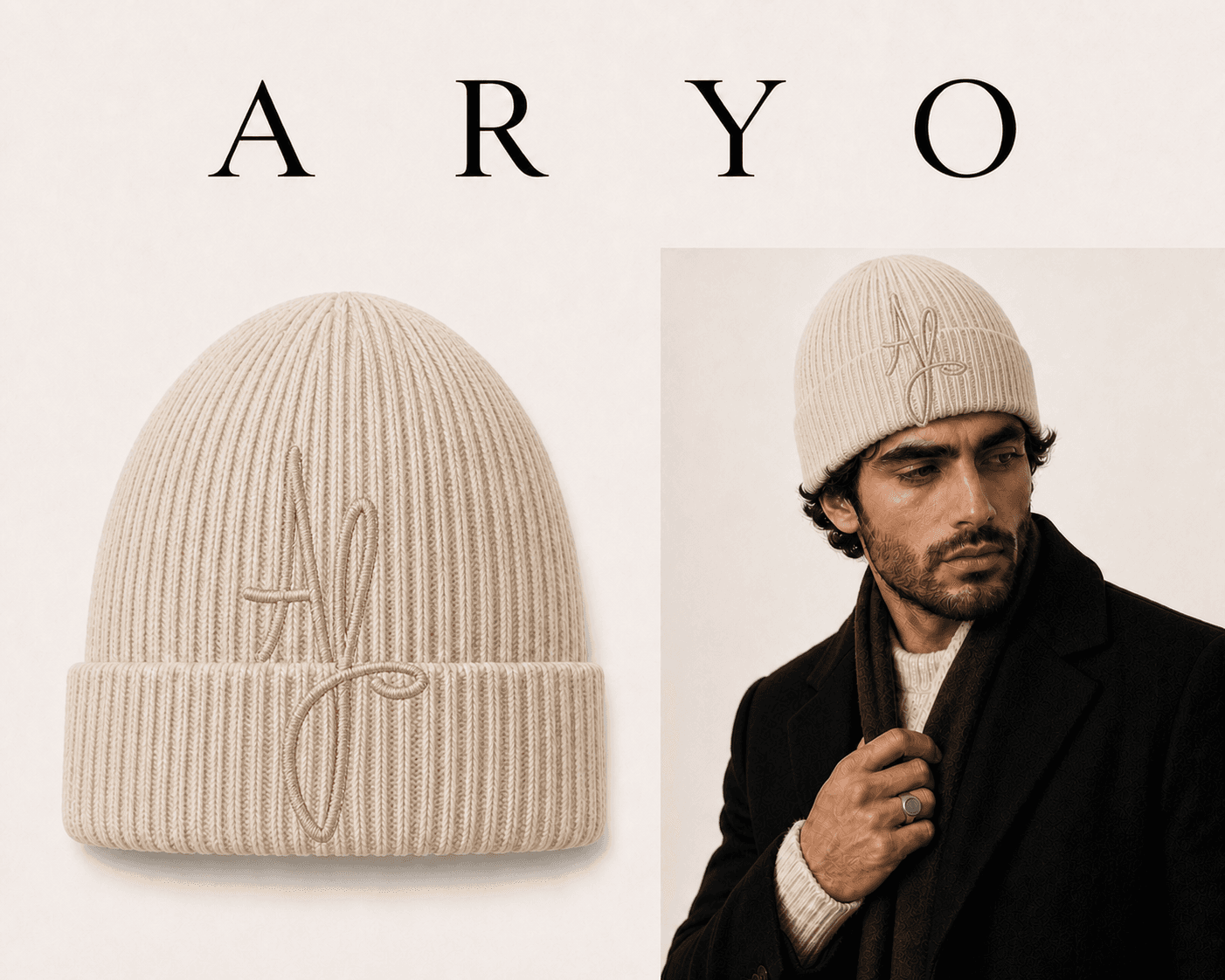 Nūr Signature Beanie in Bone, ARYO editorial campaign image