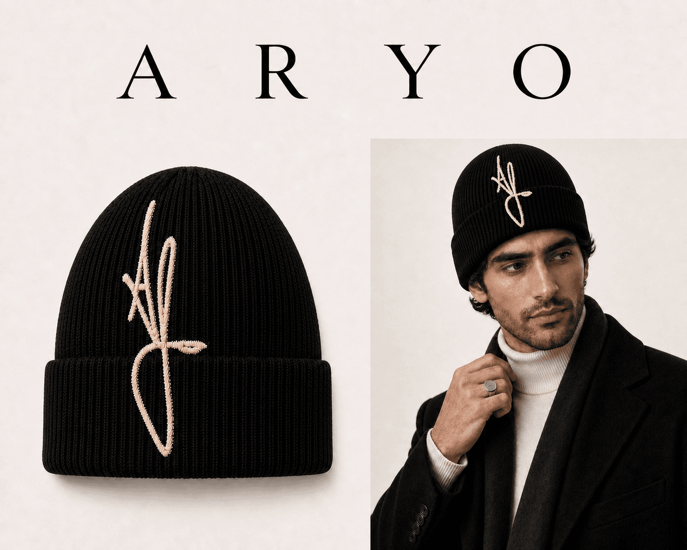 Nūr Signature Beanie in Noir, ARYO editorial campaign image