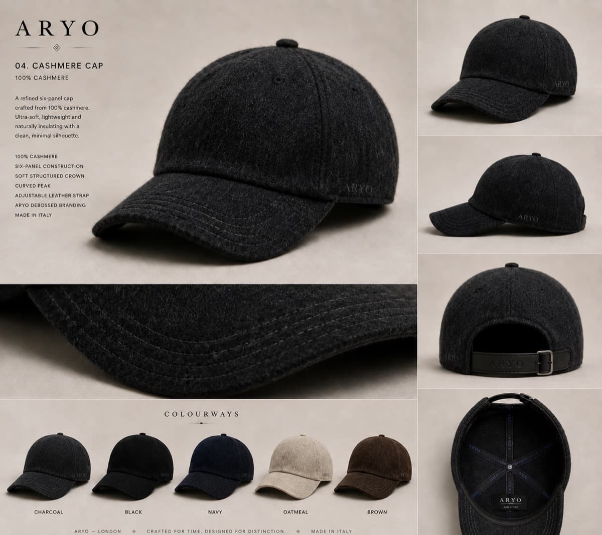 Cashmere Baseball Cap in Charcoal
