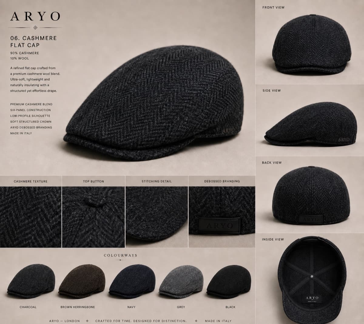 Cashmere Flat Cap in Charcoal