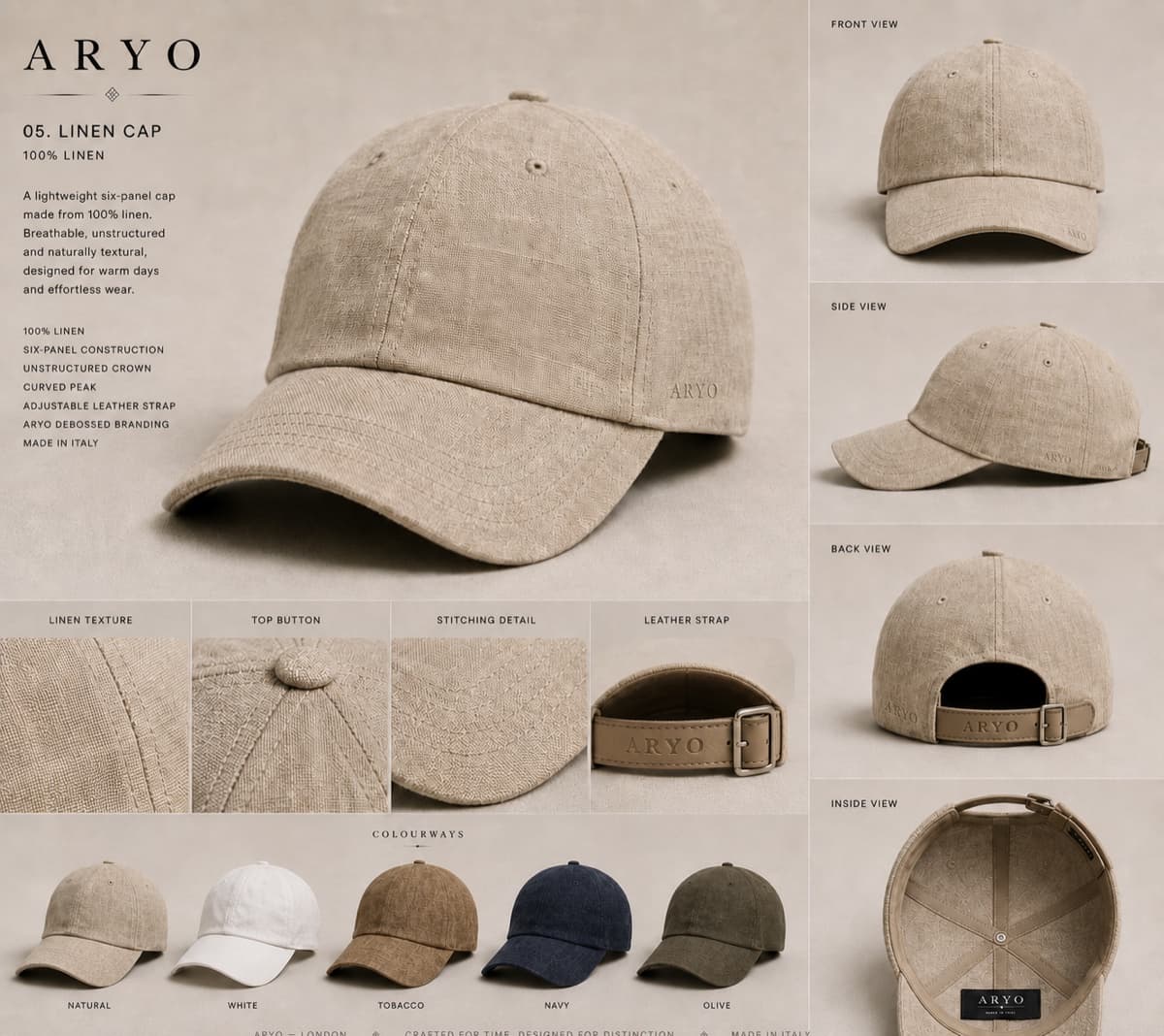 Linen Baseball Cap in Natural