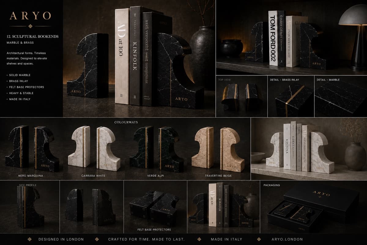 Sculptural Marble Bookends in Nero Marquina