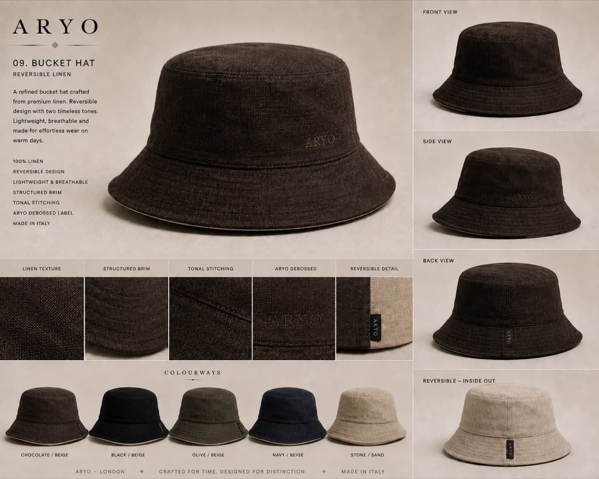 Reversible Linen Bucket Hat in Chocolate / Beige