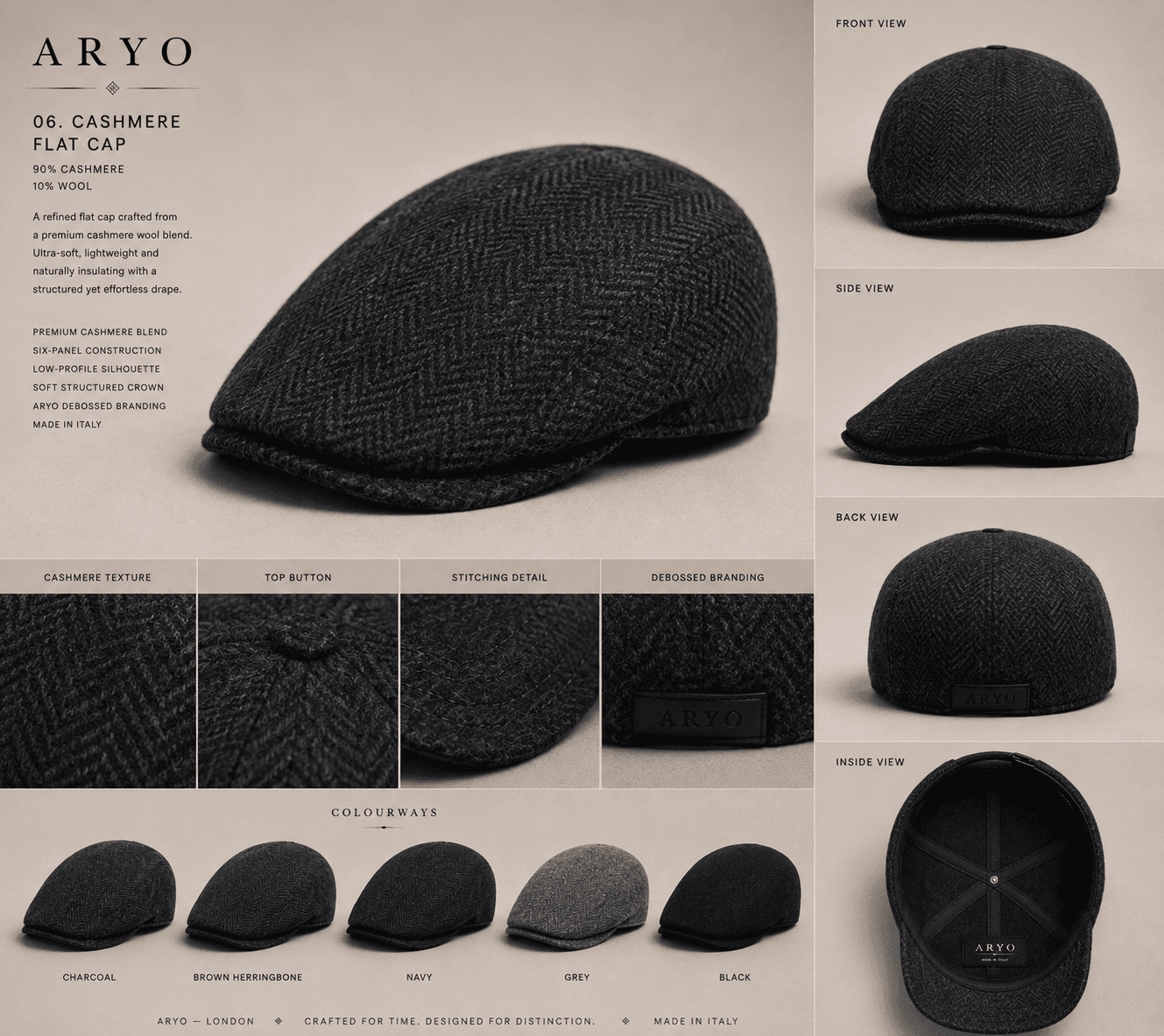 ARYO development reference board for Cashmere Flat Cap