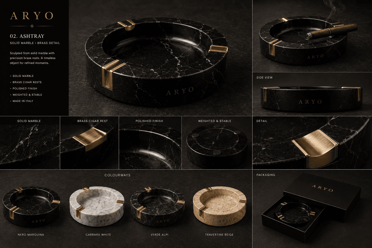 ARYO development reference board for Marble & Brass Ashtray