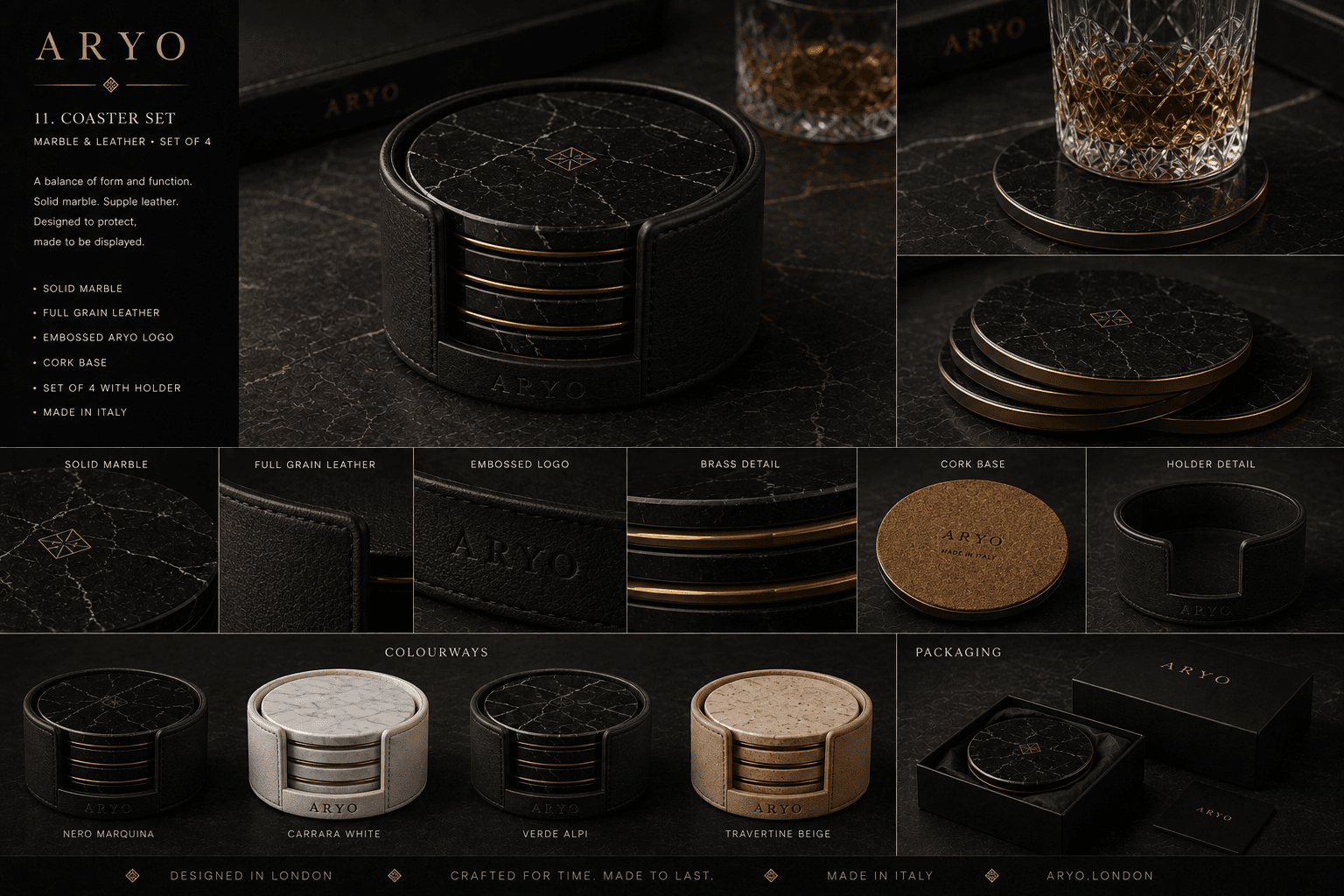 ARYO development reference board for Marble & Leather Coaster Set