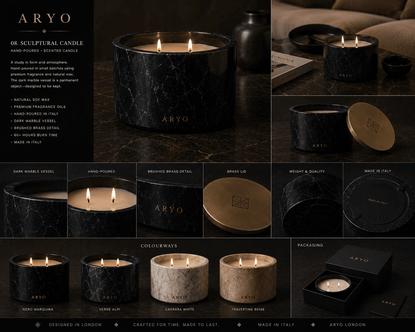ARYO development reference board for Sculptural Marble Candle