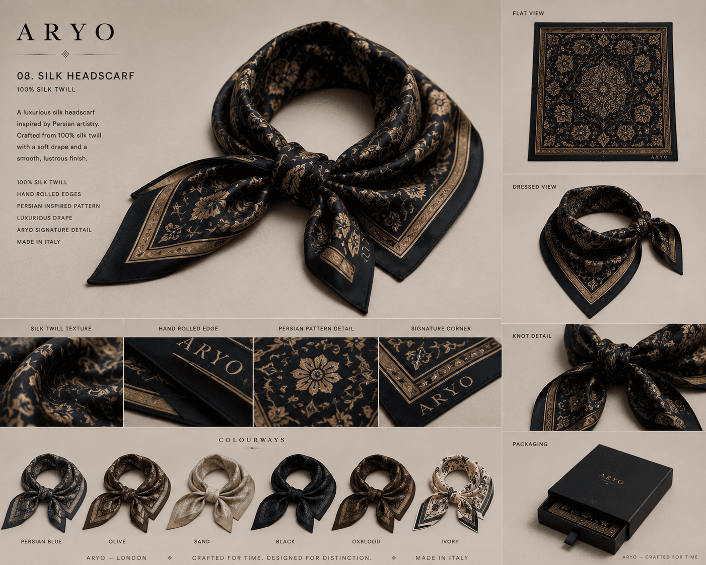 ARYO development reference board for Persian Silk Headscarf